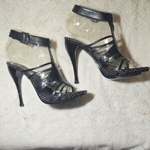 Black Studded High-Heel Strappy Sandals